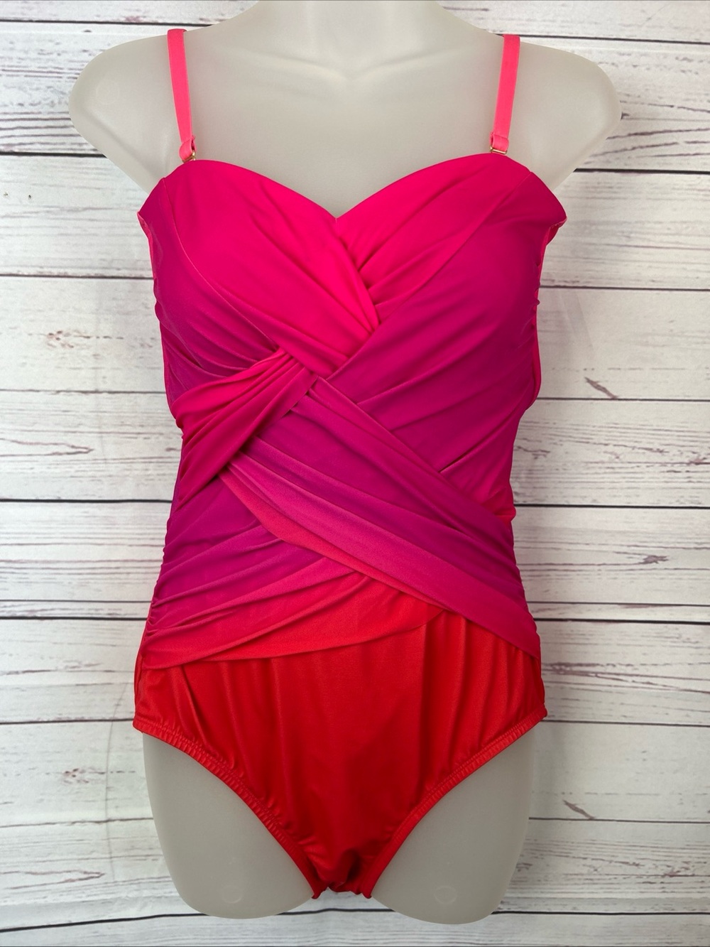 NWT Lands Ends Women's 10 L SlenderSuit Wrap One Piece Swimsuit Ombré  Pink